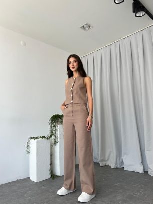 Kadın Dixie Keten Vizon Yelekli Takım