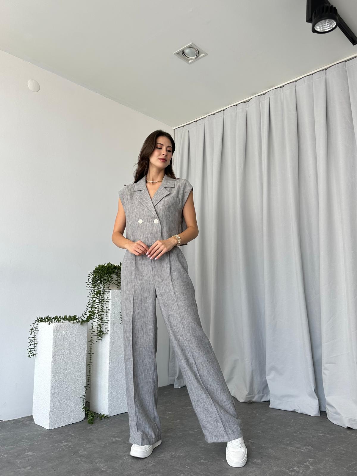 Kadın Ellen Keten Gri Yelekli Takım - Görsel 2