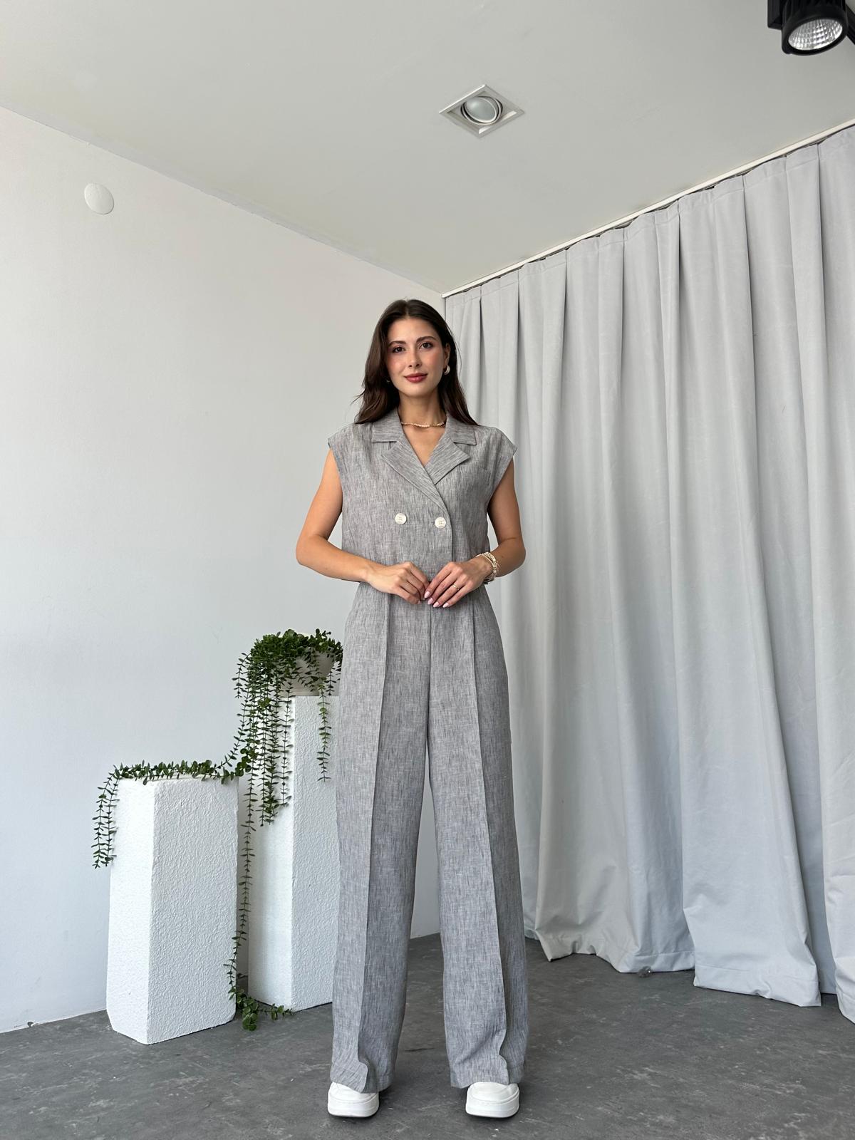 Kadın Ellen Keten Gri Yelekli Takım - Görsel 5
