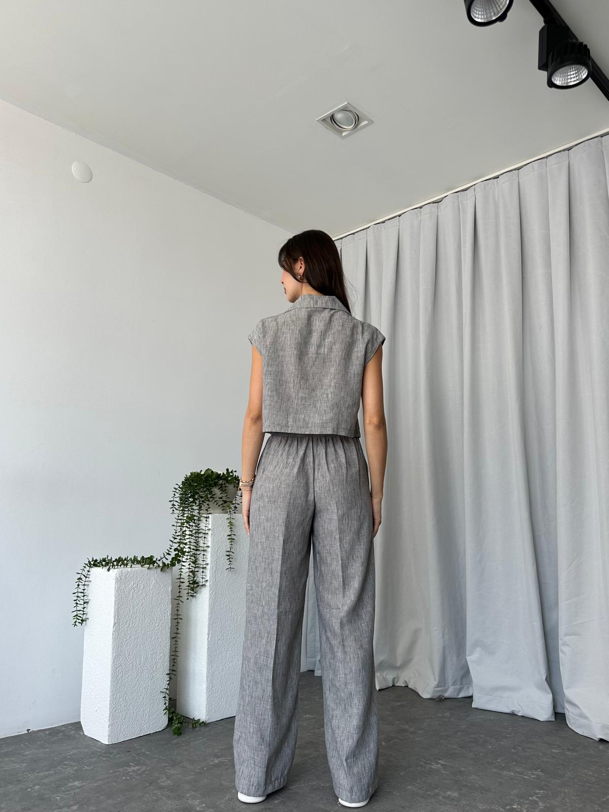 Kadın Ellen Keten Gri Yelekli Takım - Görsel 9