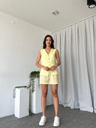 Kadın Hazel Keten Sarı Şort Takım