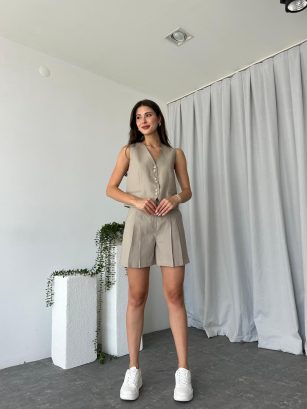 Kadın Kelly Keten Vizon Şort Takım