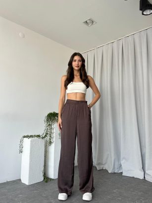 Kadın Kahverengi Saten Pantolon