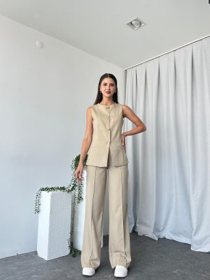 Kadın Krem Agnes Yelekli Takım