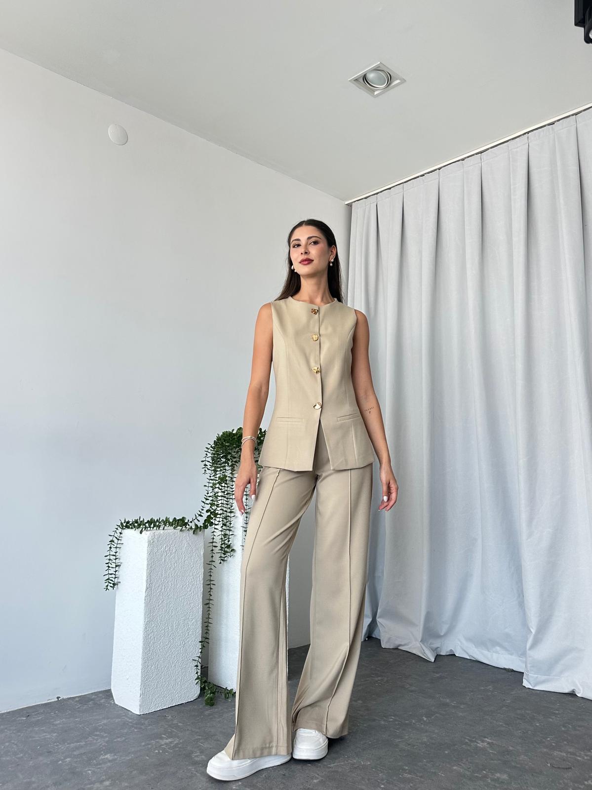 Kadın Krem Agnes Yelekli Takım - Görsel 3