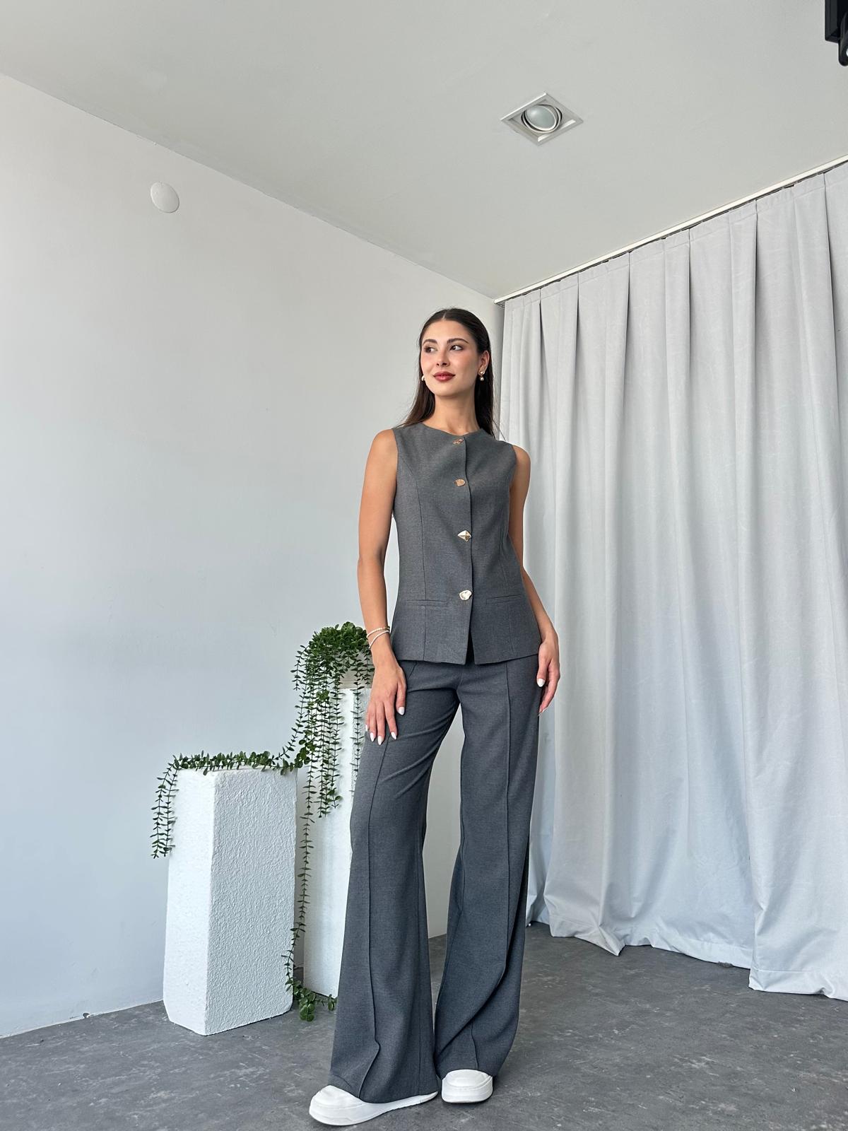 Kadın Krem Füme Agnes Yelekli Takım - Görsel 7