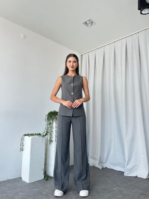 Kadın Krem Füme Agnes Yelekli Takım