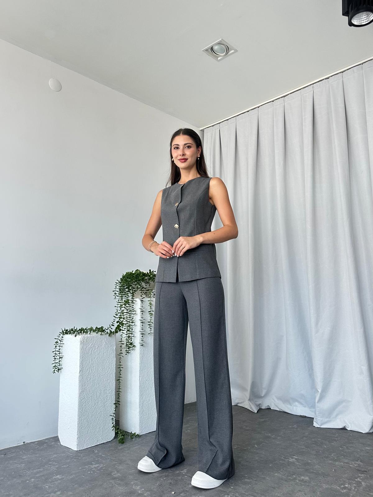 Kadın Krem Füme Agnes Yelekli Takım - Görsel 3