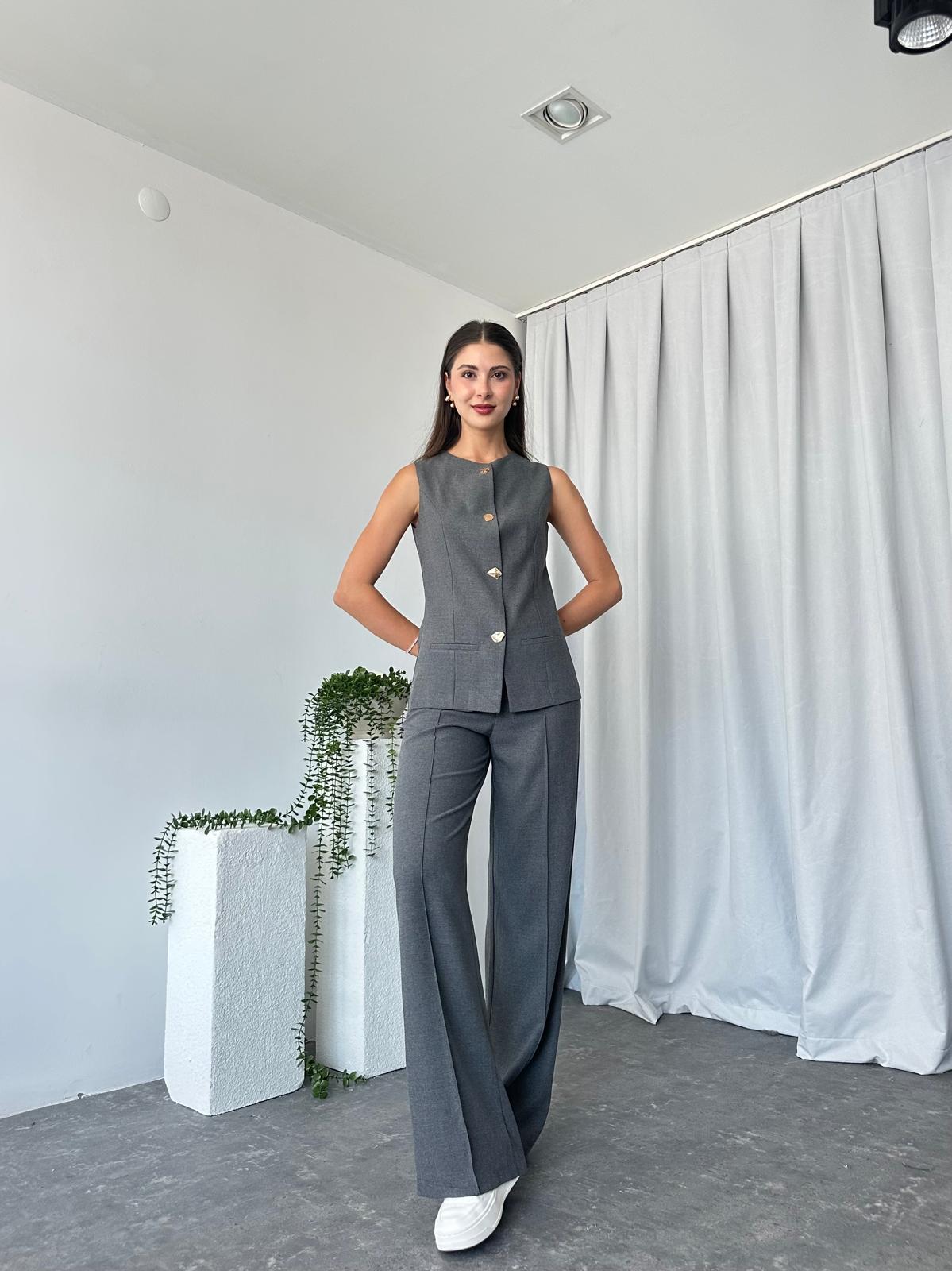 Kadın Krem Füme Agnes Yelekli Takım - Görsel 6