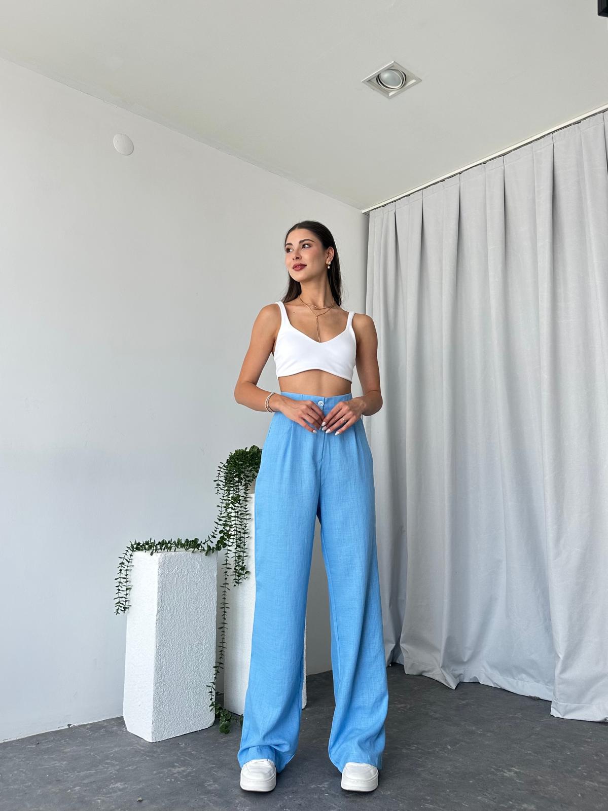 Bebek Mavisi Keten Pantolon - Görsel 2