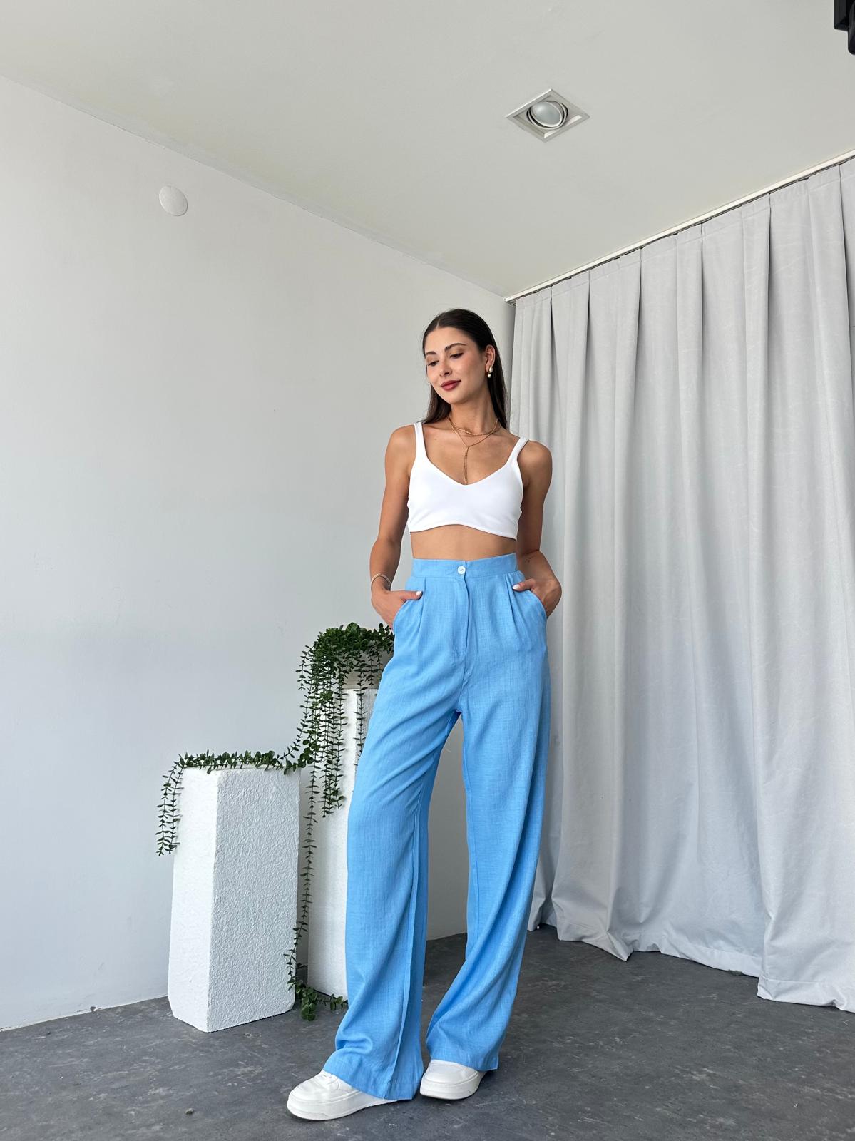 Bebek Mavisi Keten Pantolon - Görsel 4