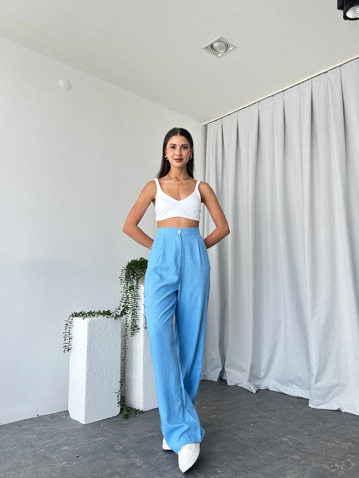 Bebek Mavisi Keten Pantolon - Görsel 5