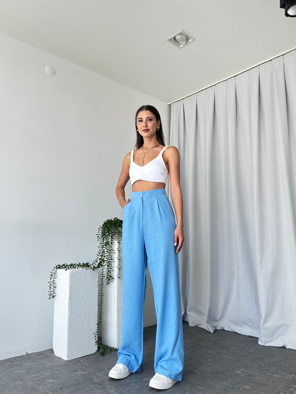 Bebek Mavisi Keten Pantolon - Görsel 6