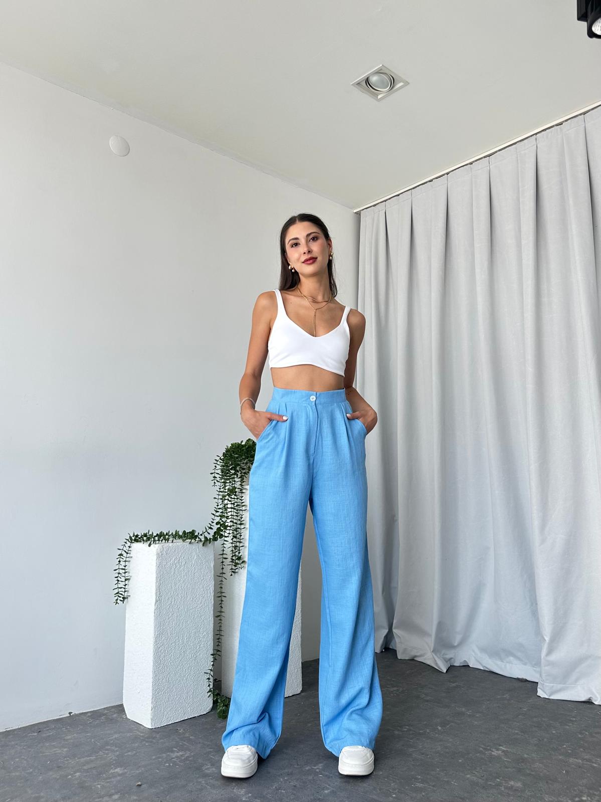 Bebek Mavisi Keten Pantolon - Görsel 7