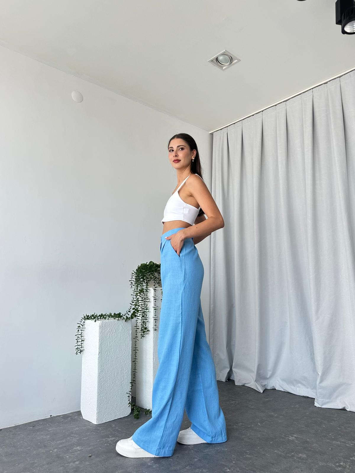 Bebek Mavisi Keten Pantolon - Görsel 8