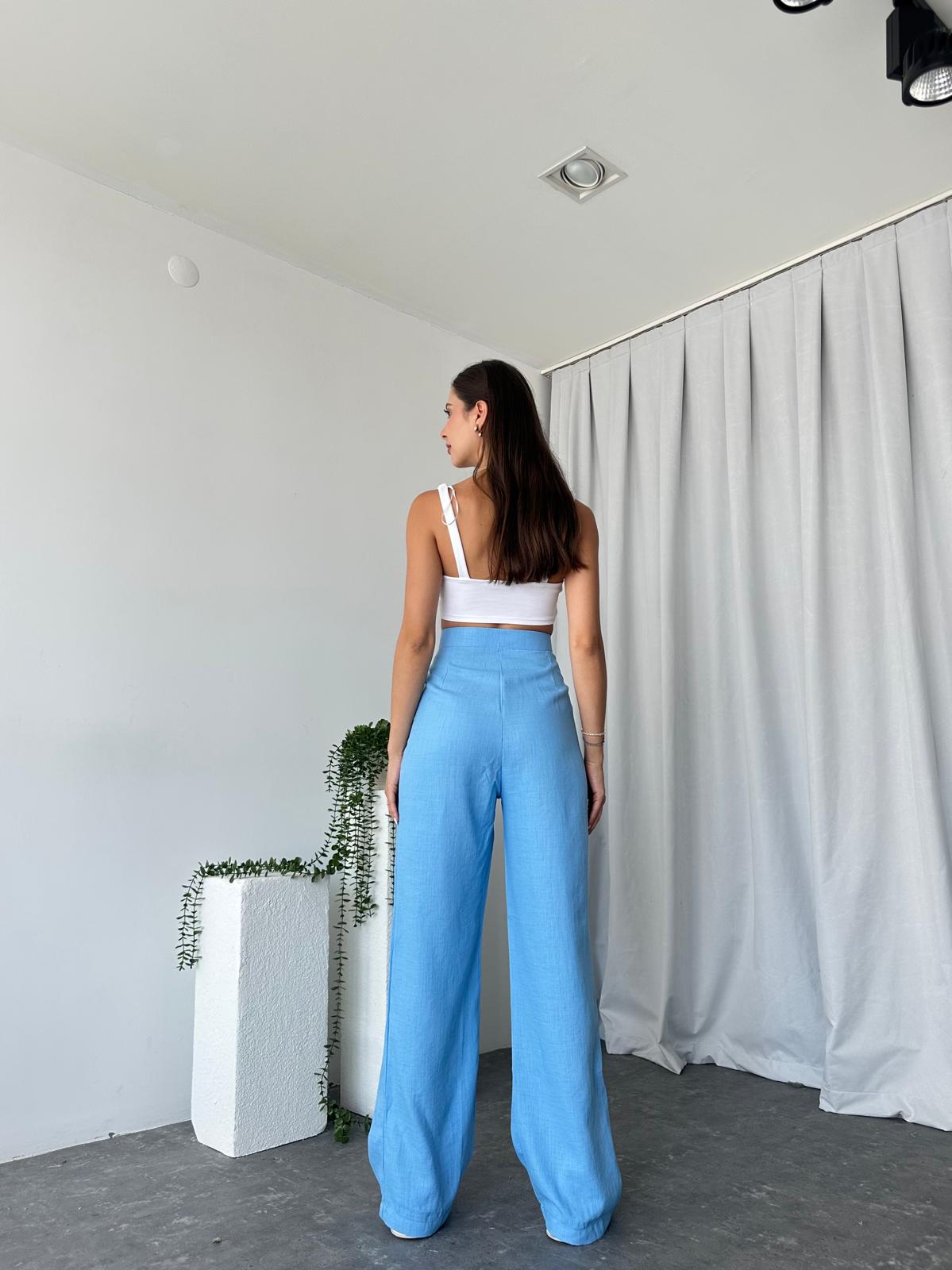 Bebek Mavisi Keten Pantolon - Görsel 9