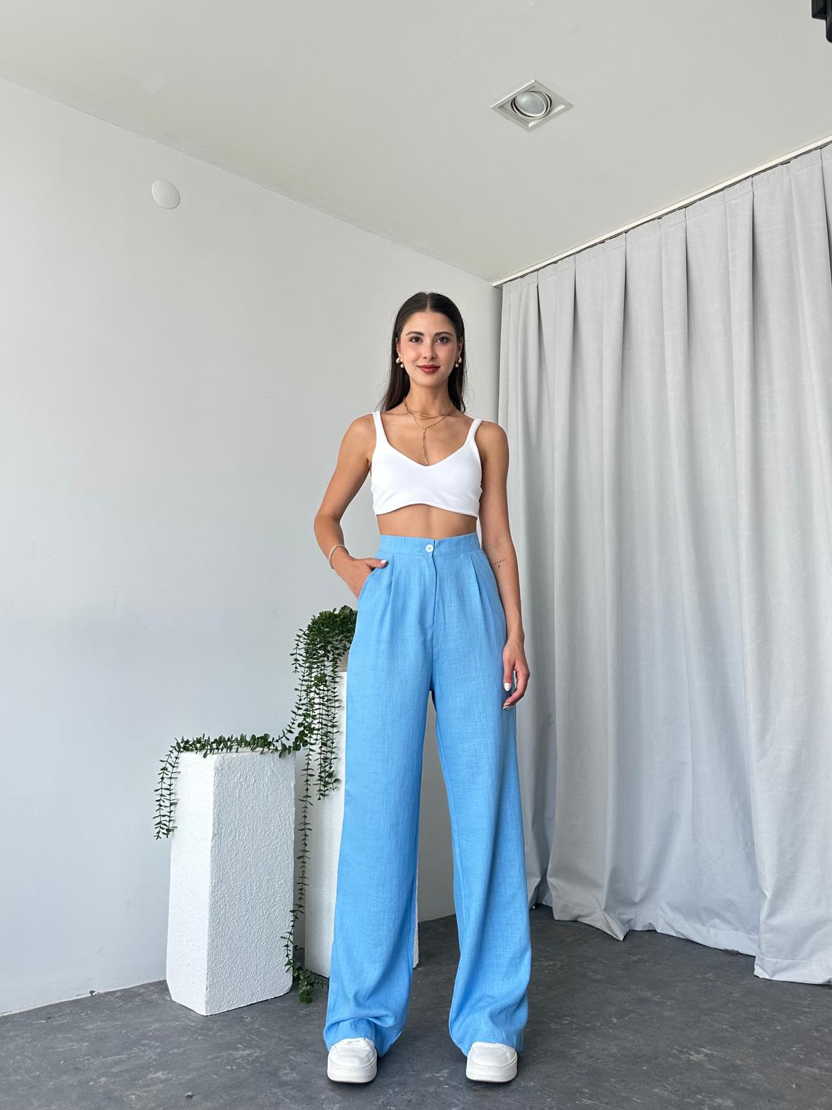 Bebek Mavisi Keten Pantolon - Görsel 10