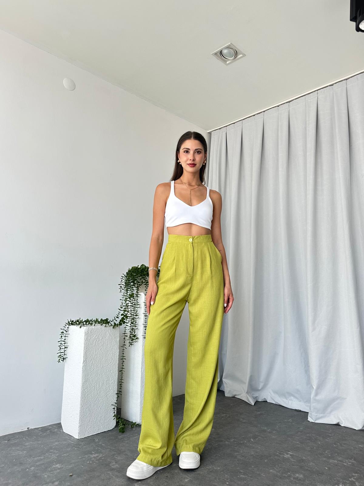 Yeşil Keten Pantolon - Görsel 2