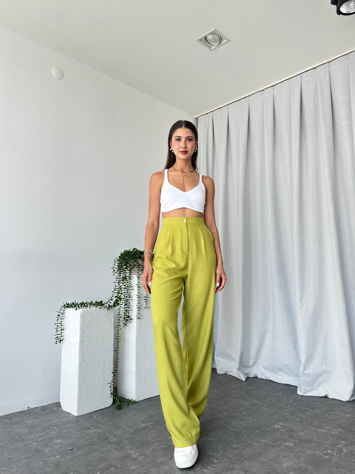 Yeşil Keten Pantolon - Görsel 4