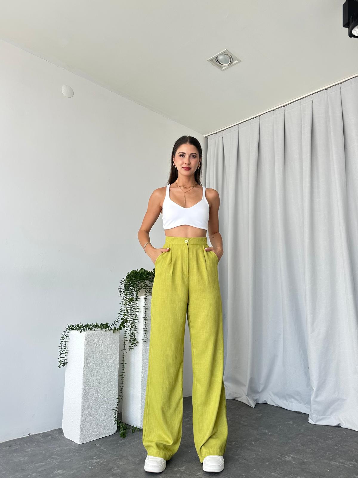 Yeşil Keten Pantolon - Görsel 7