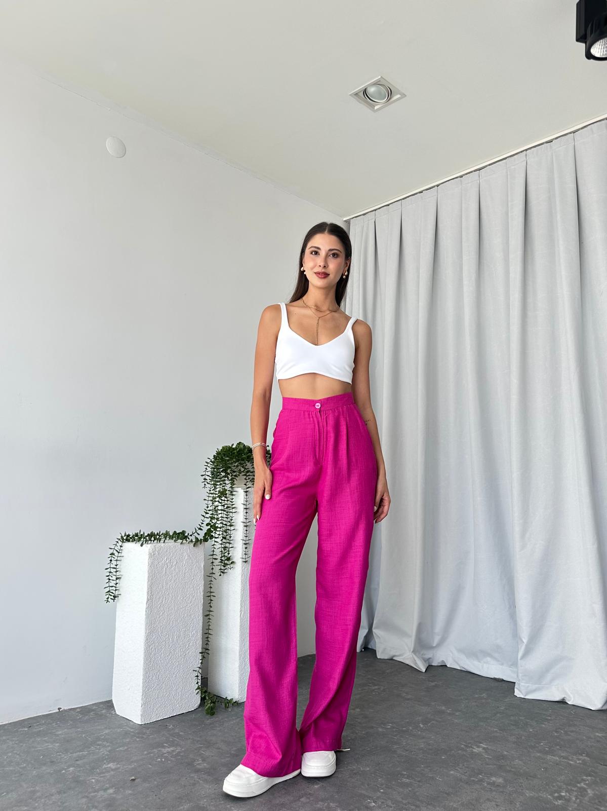 Pembe Keten Pantolon - Görsel 3