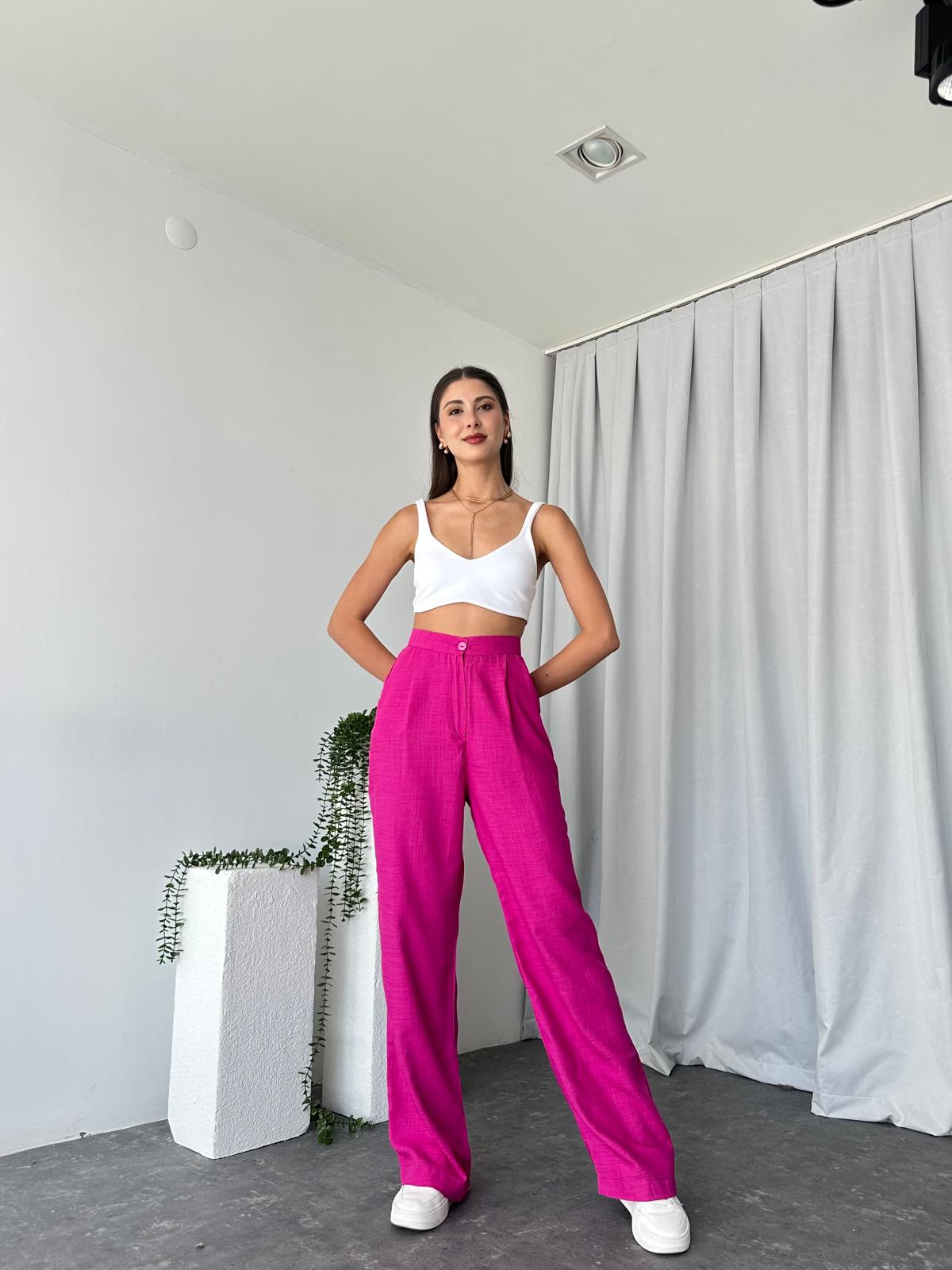 Pembe Keten Pantolon - Görsel 5