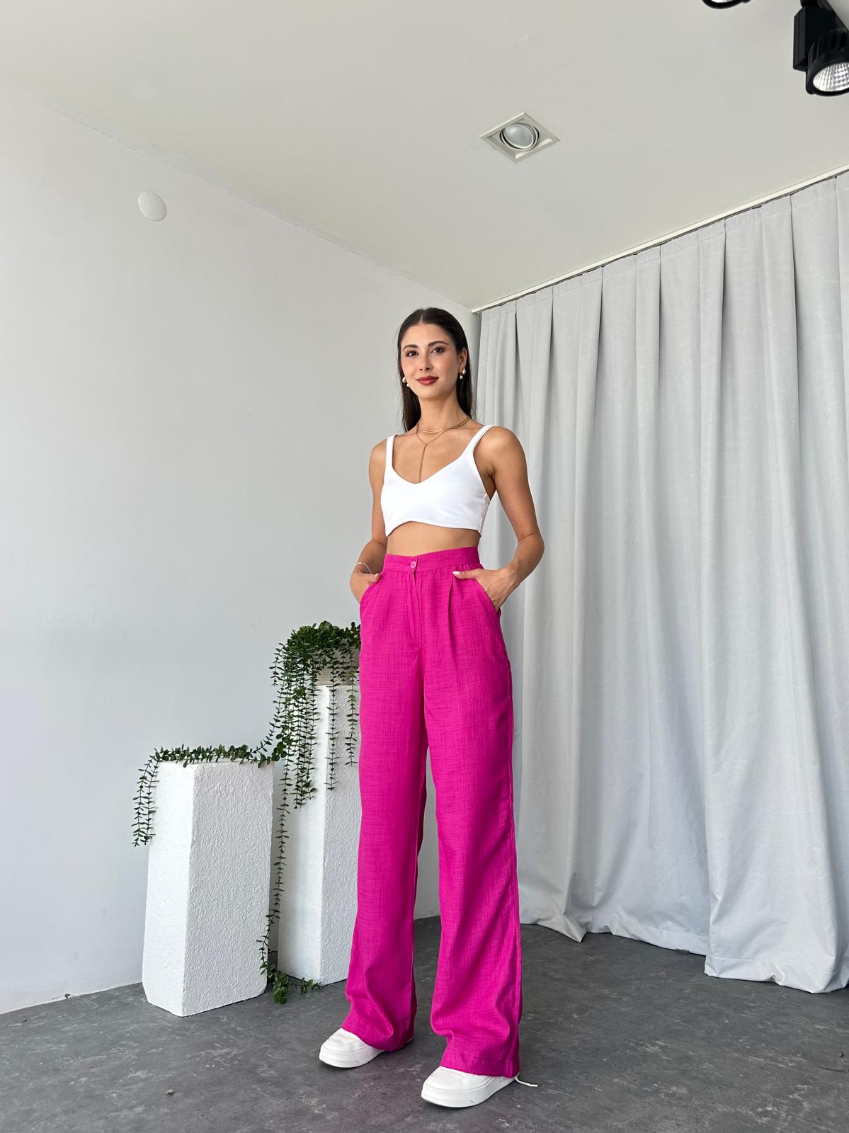 Pembe Keten Pantolon - Görsel 6