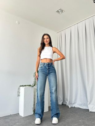 Kadın Tint Yıkama Wide Leg Jean