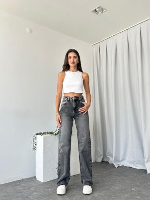 Kadın Füme Wide Leg Jean