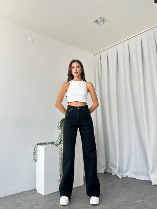 Kadın Siyah Wide Leg Jean