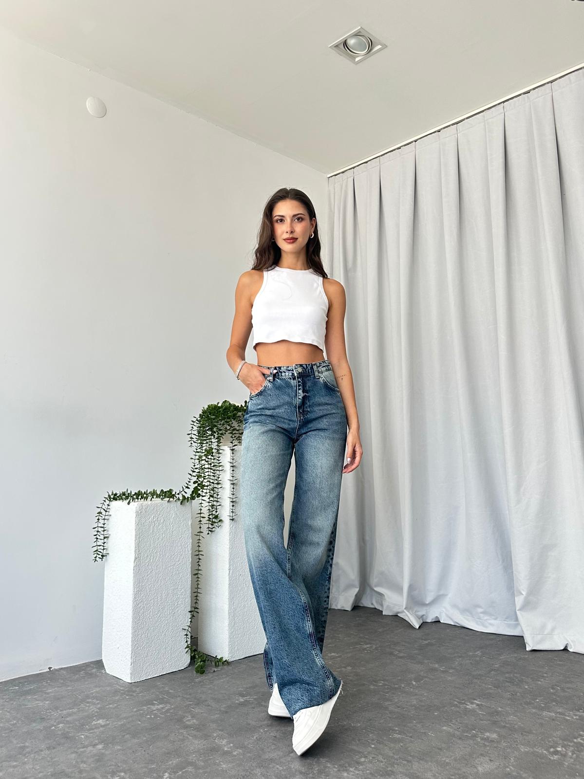 Kadın Mid Blue Wide Leg Jean - Görsel 6