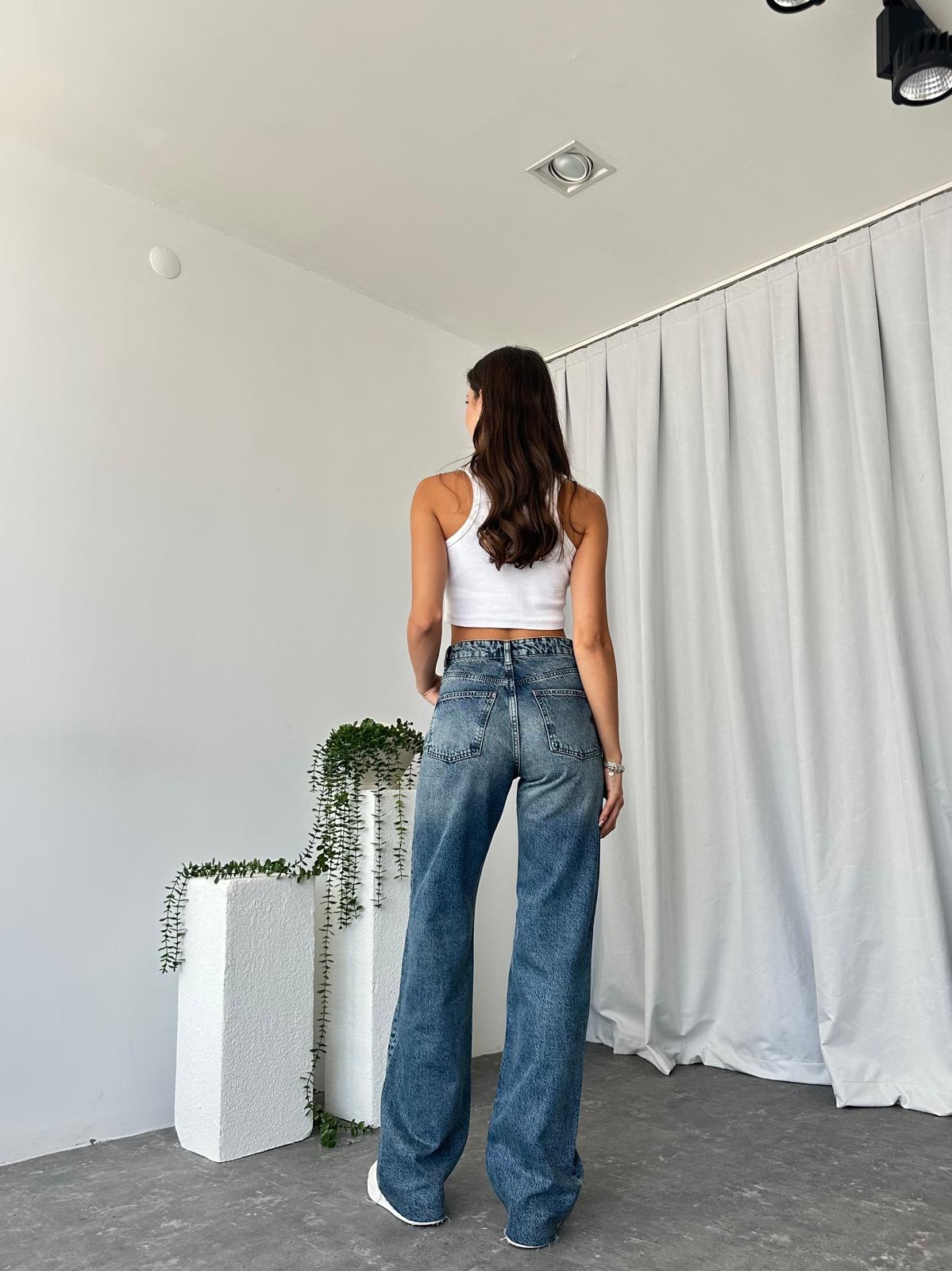 Kadın Mid Blue Wide Leg Jean - Görsel 10