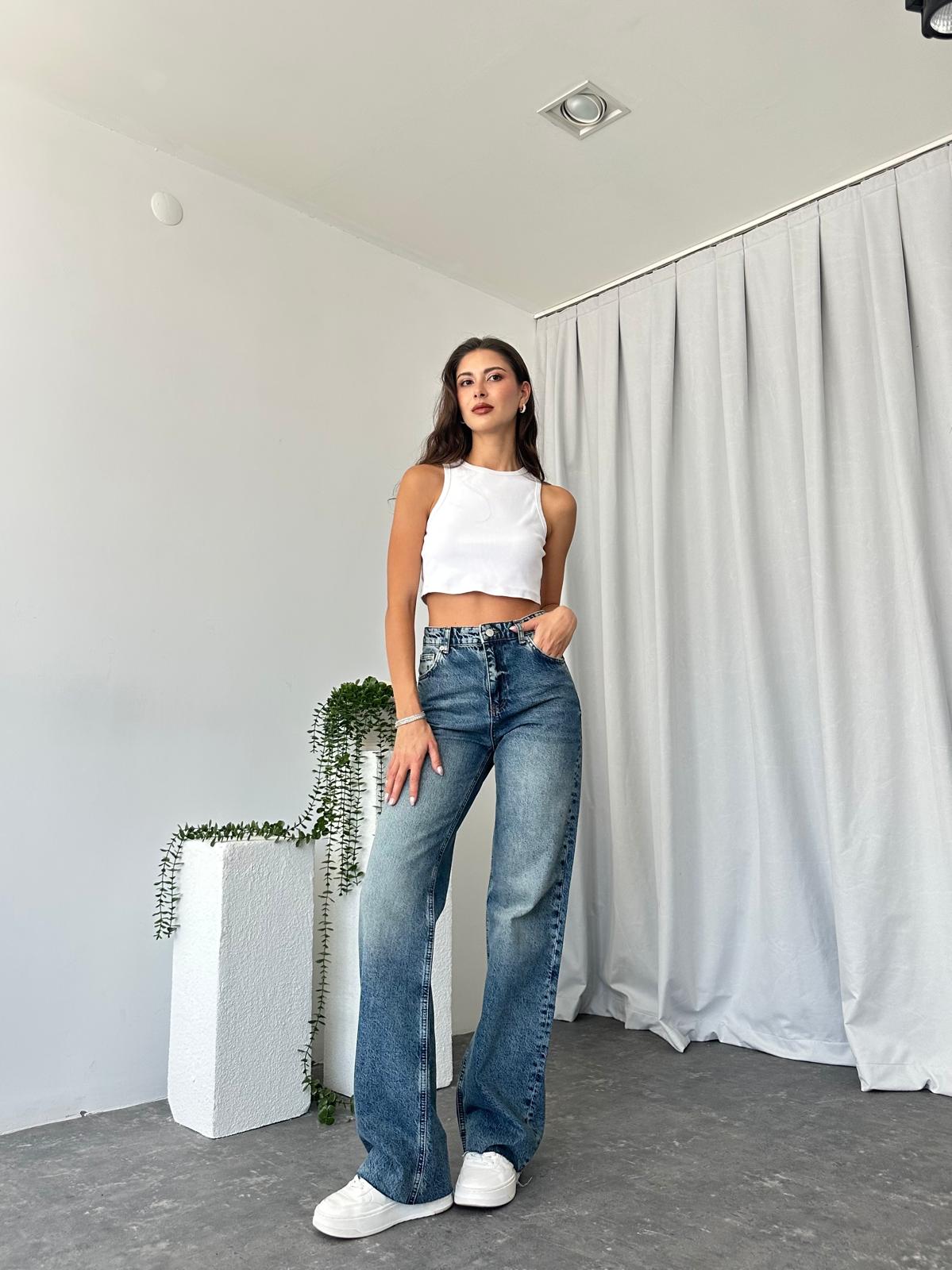 Kadın Mid Blue Wide Leg Jean - Görsel 11