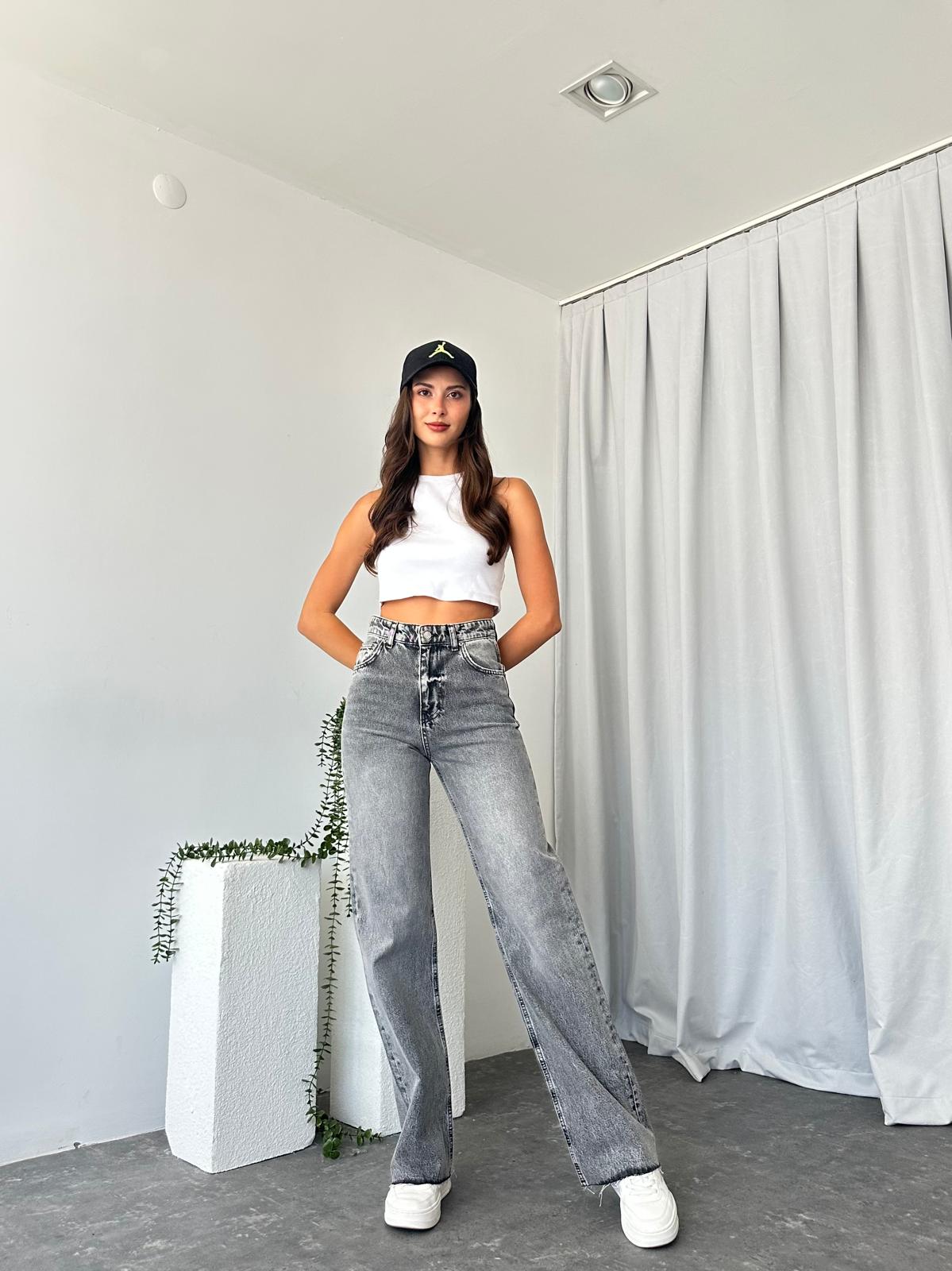 Kadın Gri Wide Leg Jean - Görsel 3