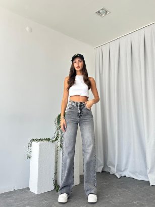 Kadın Gri Wide Leg Jean