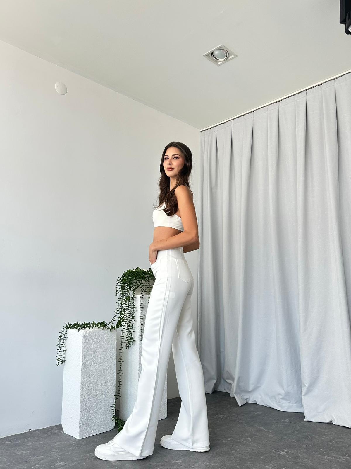 Kadın Beyaz Ena Kumaş Pantolon - Görsel 2