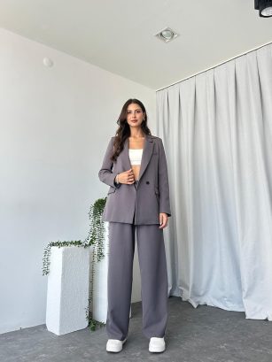 Kadın Füme Oversize Ceket Pantolon Takım