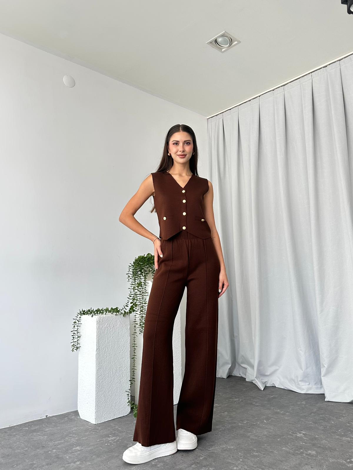 Kadın Kahverengi Triko Yelek-Pantolon Takım - Görsel 10