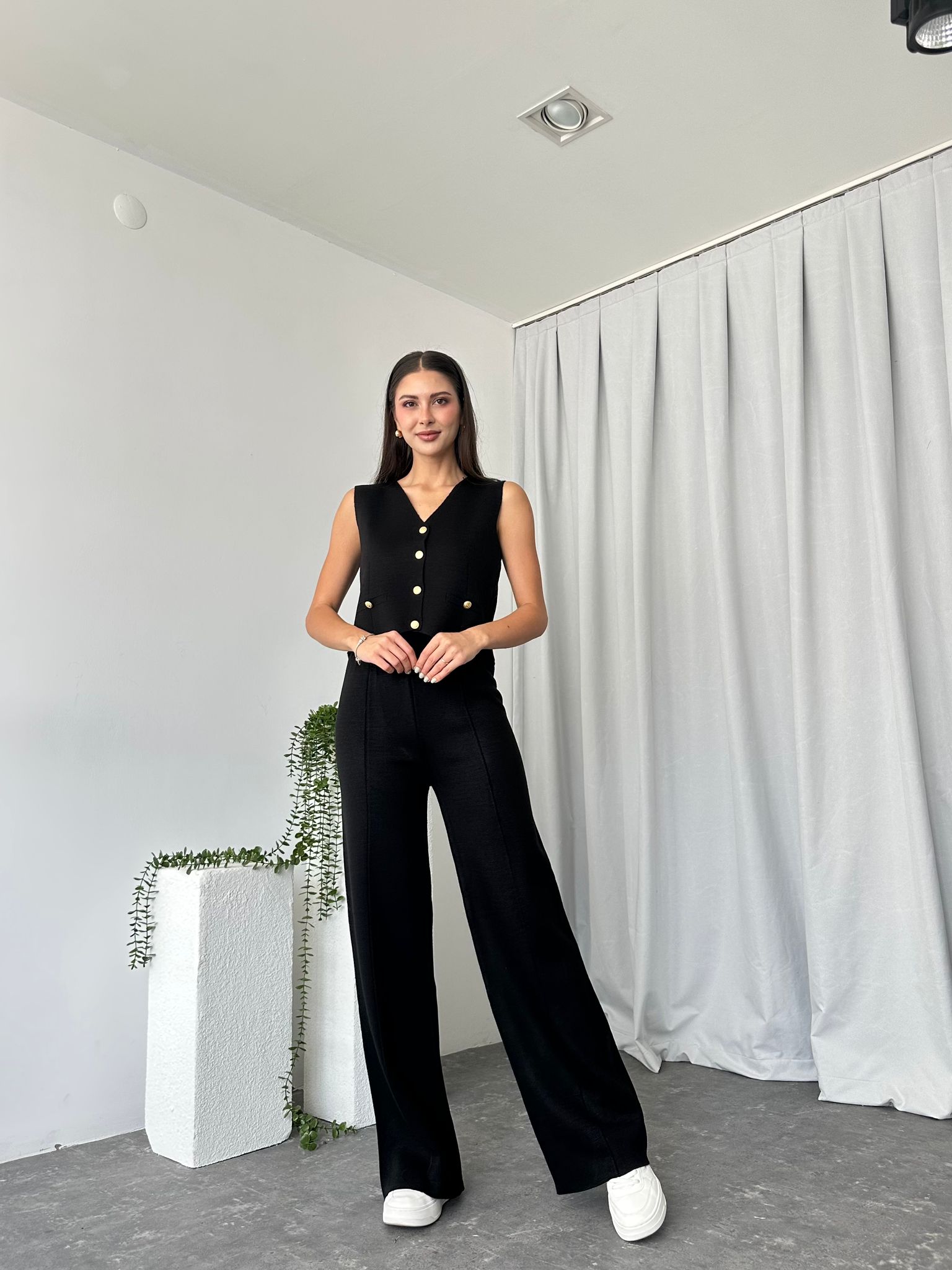 Kadın Siyah Triko Yelek-Pantolon Takım - Görsel 9