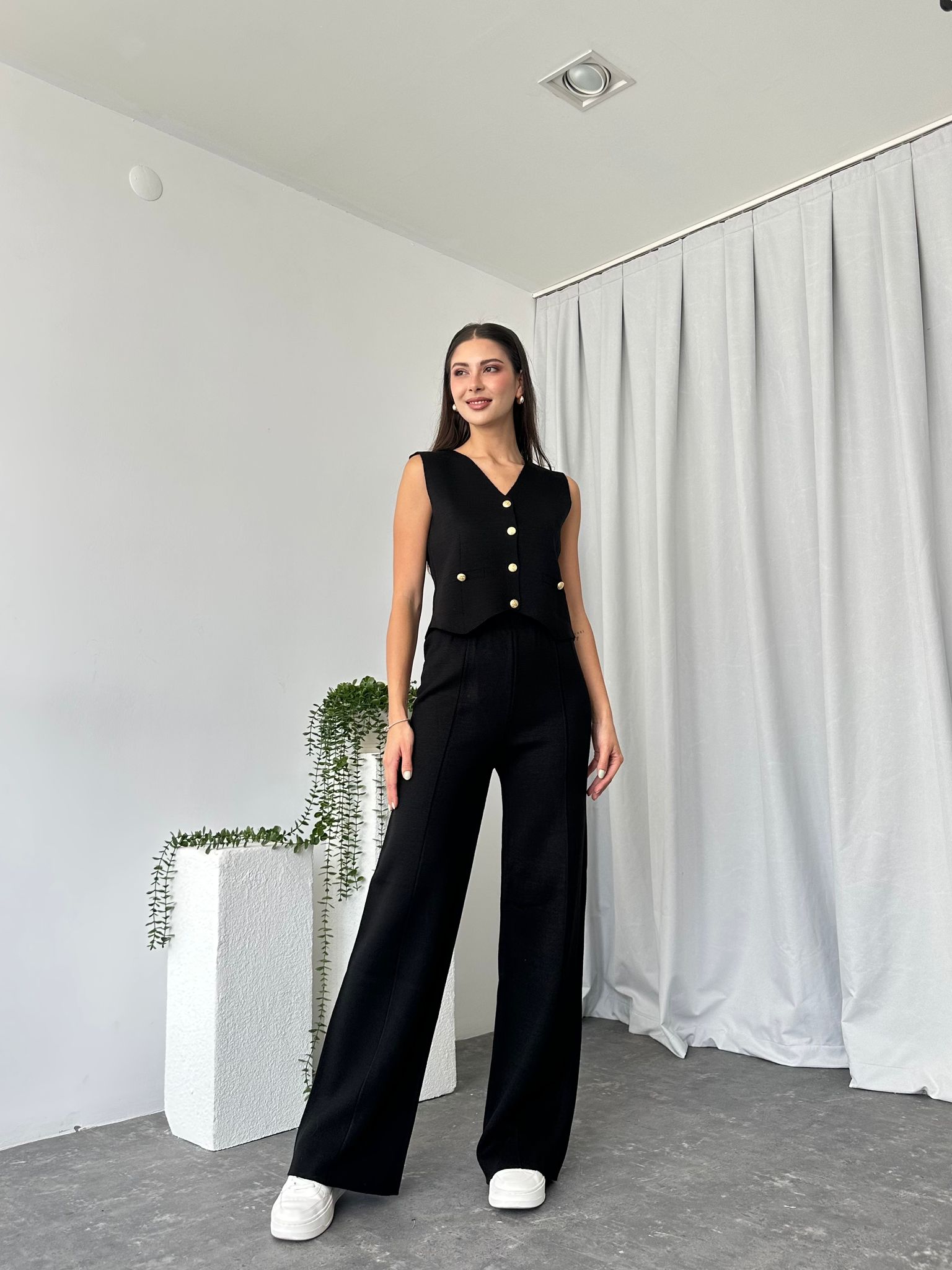 Kadın Siyah Triko Yelek-Pantolon Takım - Görsel 2