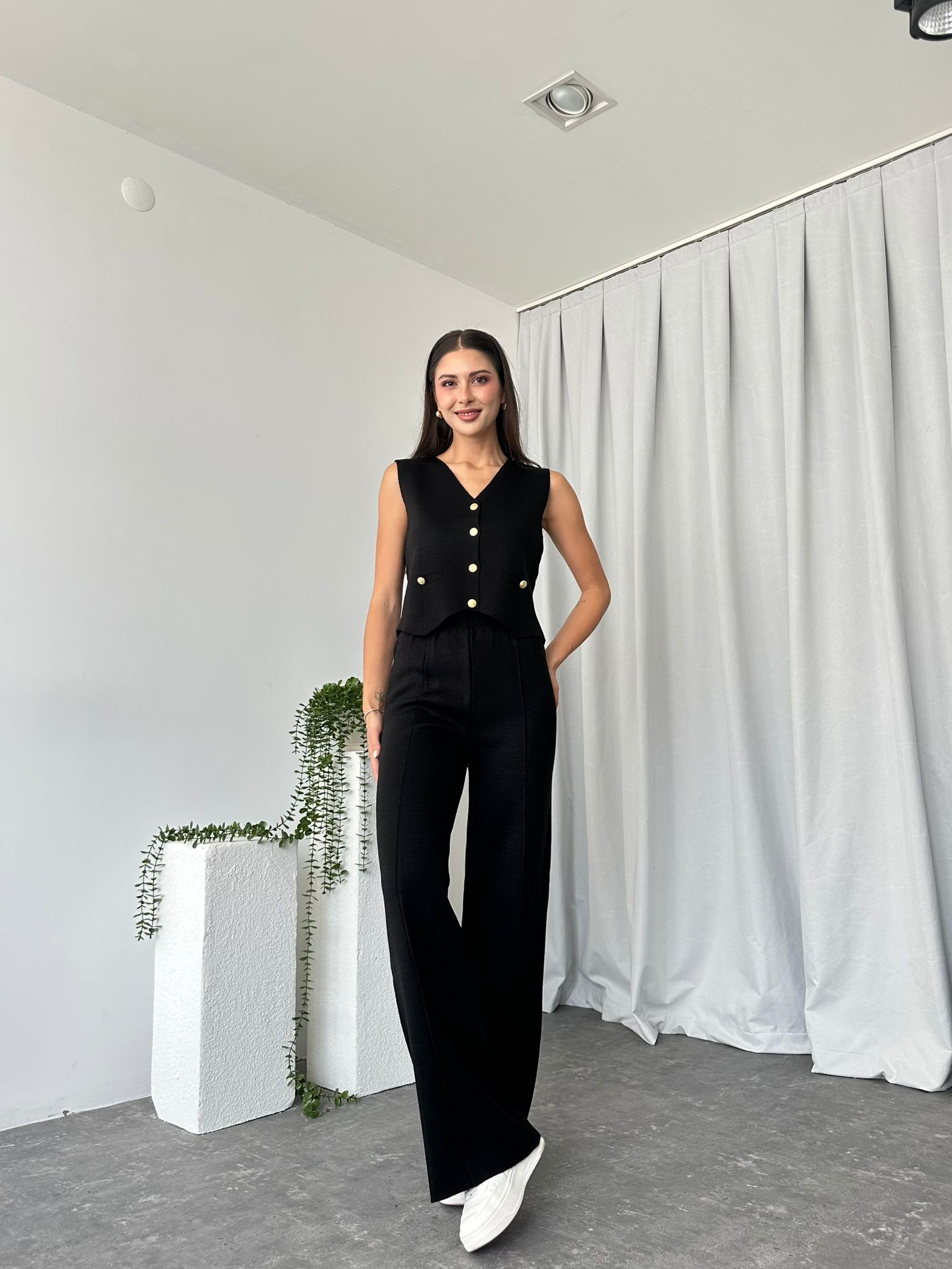 Kadın Siyah Triko Yelek-Pantolon Takım - Görsel 3