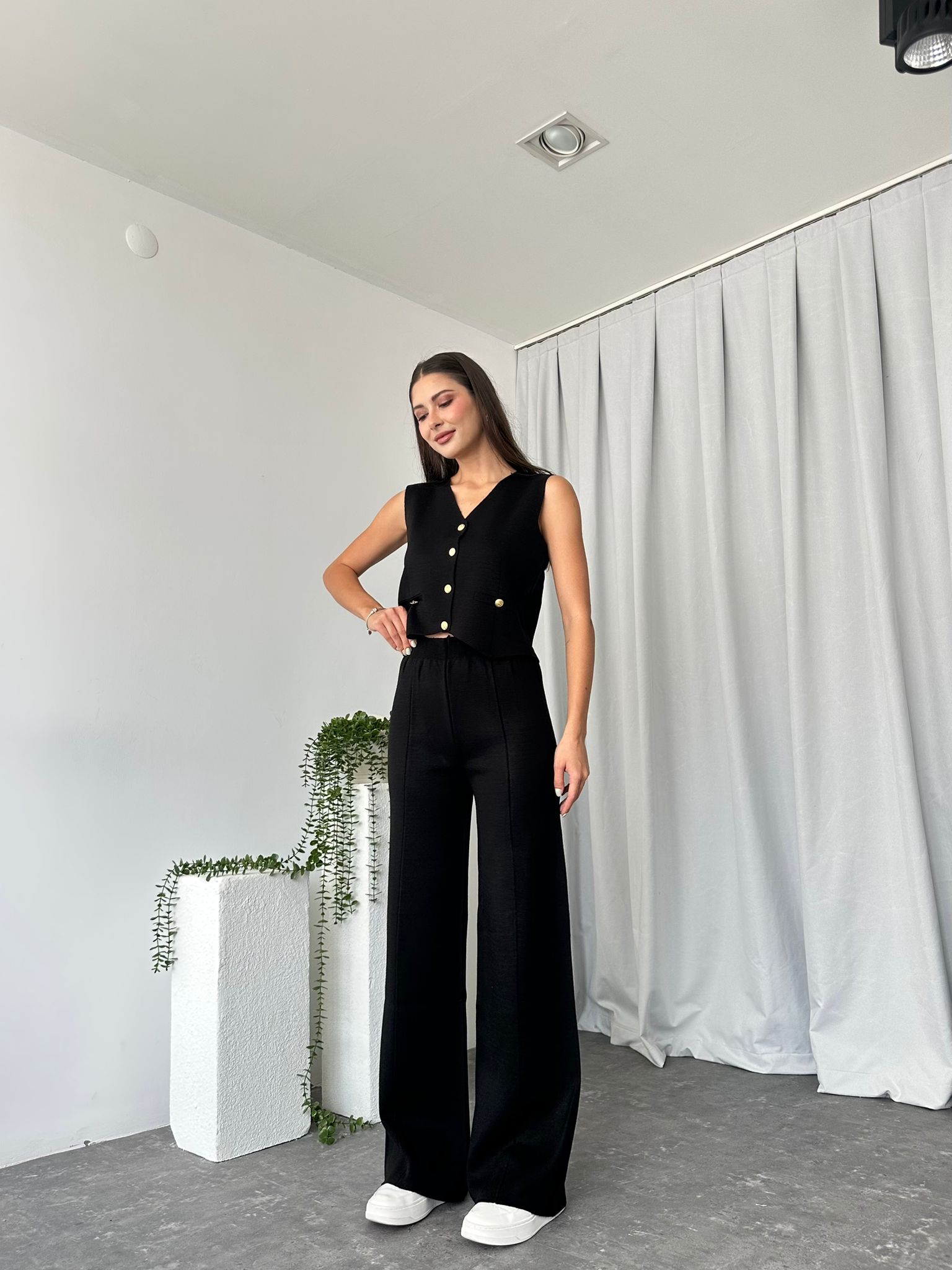 Kadın Siyah Triko Yelek-Pantolon Takım - Görsel 6