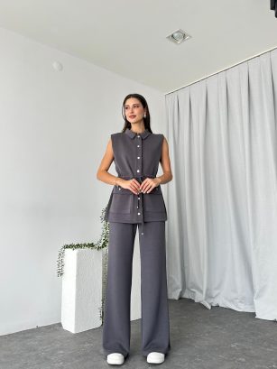 Kadın Modal Kumaş Gri Takım