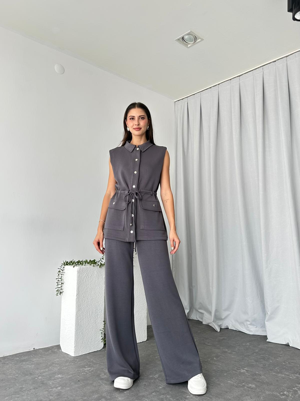 Kadın Modal Kumaş Gri Takım - Görsel 2