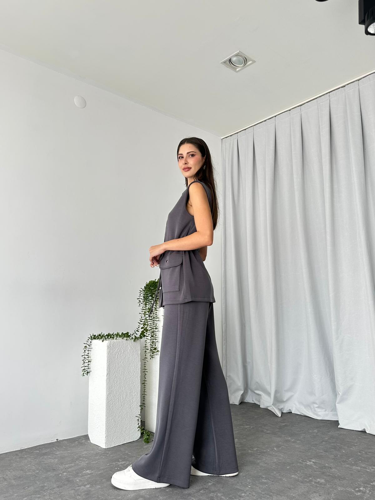 Kadın Modal Kumaş Gri Takım - Görsel 6