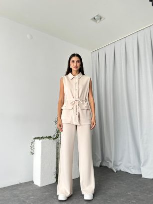 Kadın Modal Kumaş Krem Rengi Takım