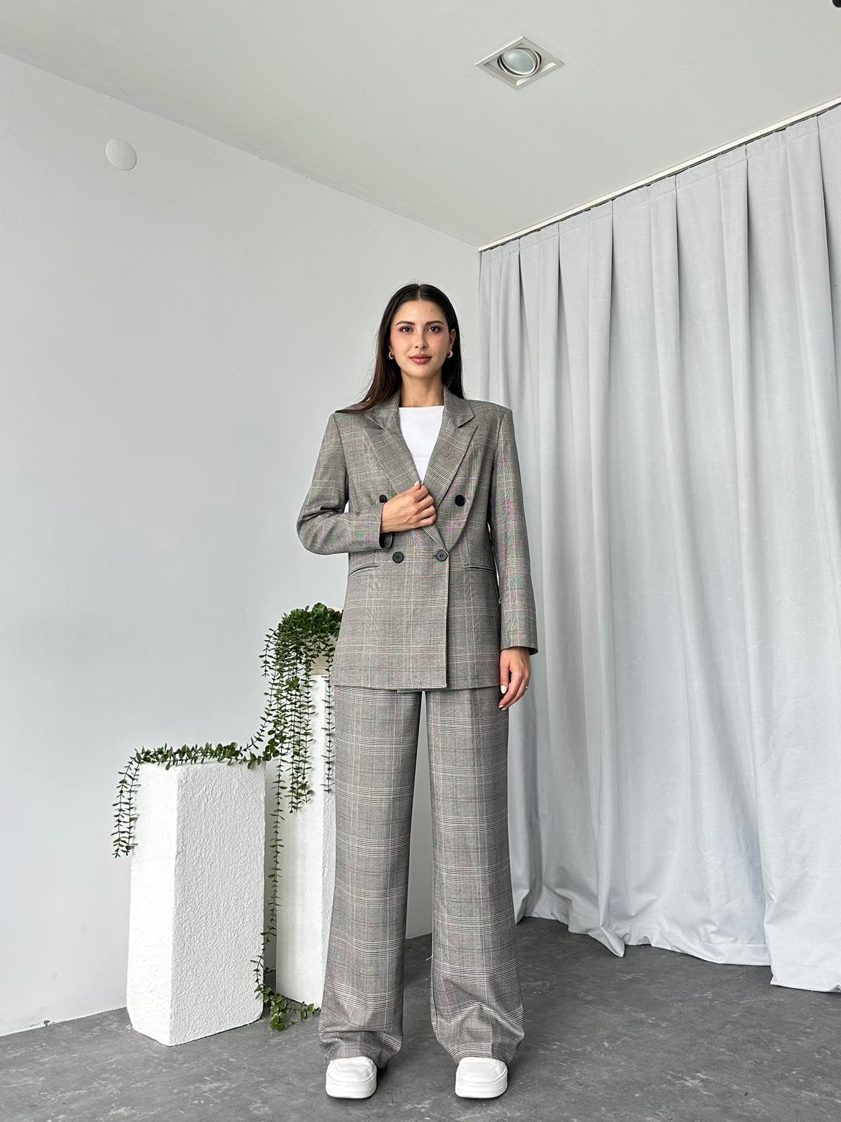 Kadın Ekose Ceket Pantolon Takım - Görsel 7