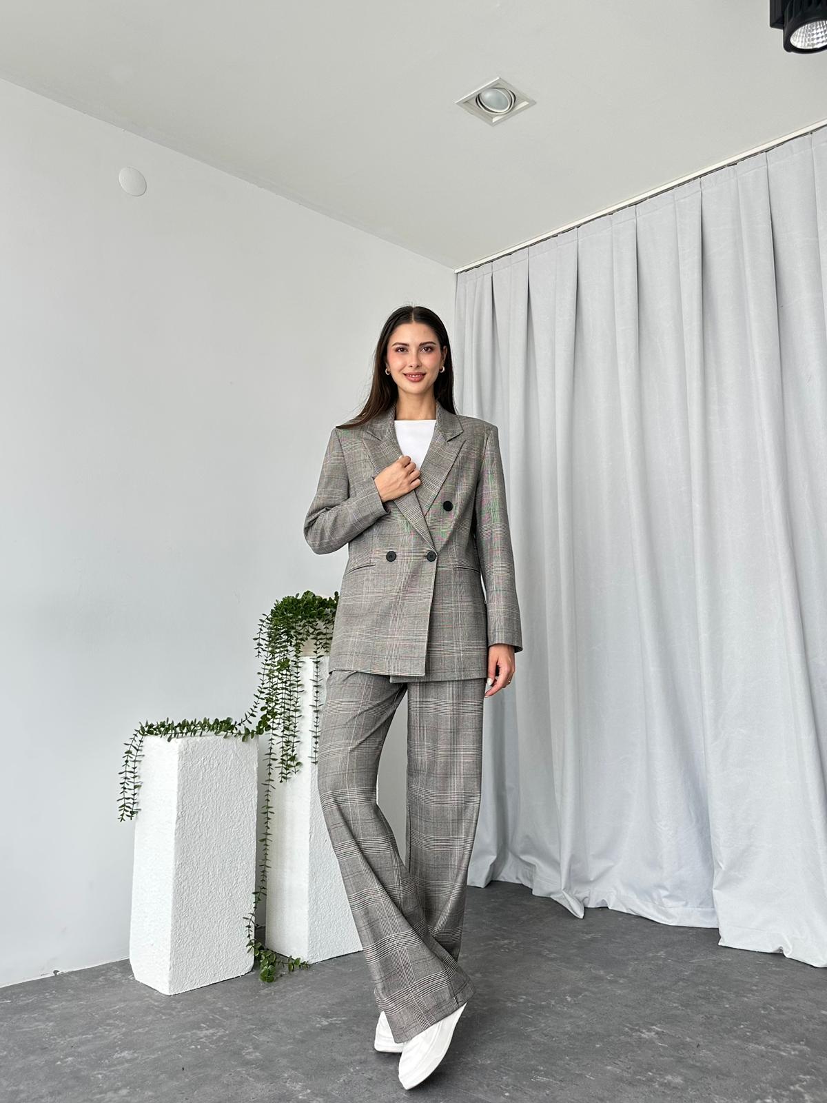 Kadın Ekose Ceket Pantolon Takım - Görsel 3