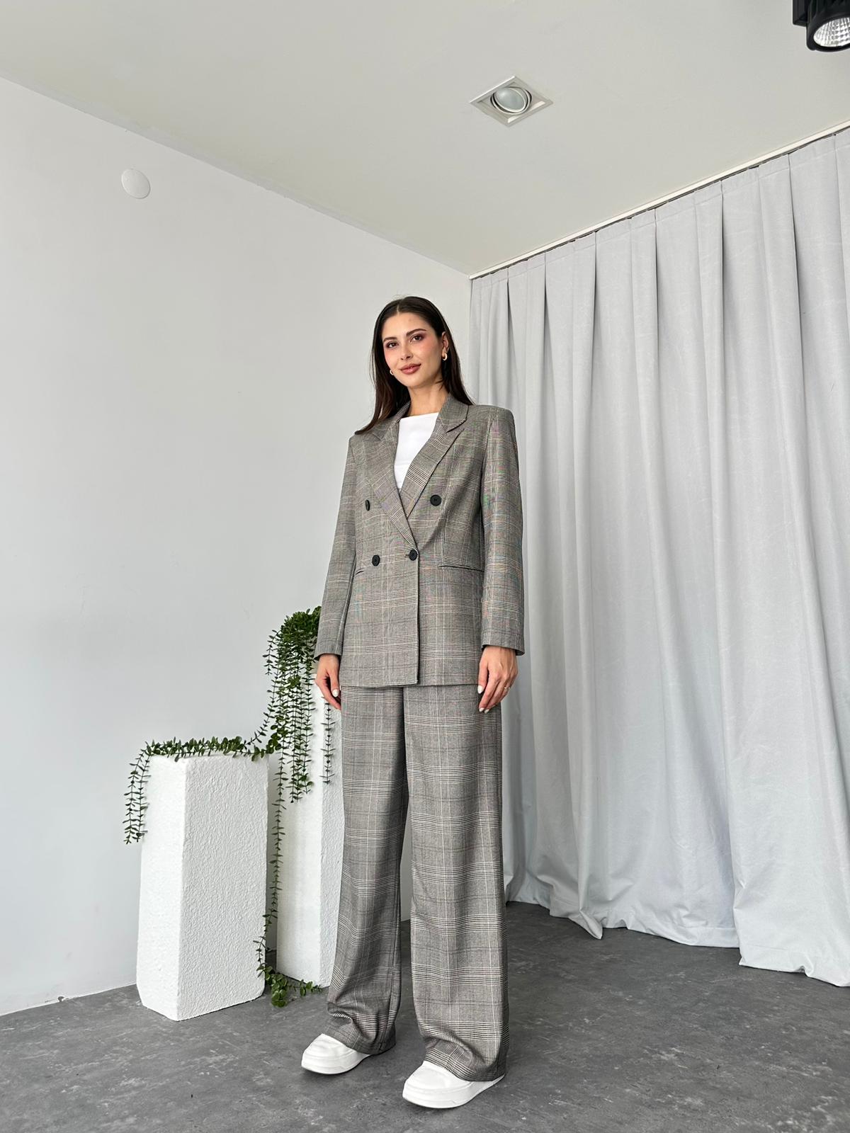Kadın Ekose Ceket Pantolon Takım - Görsel 4
