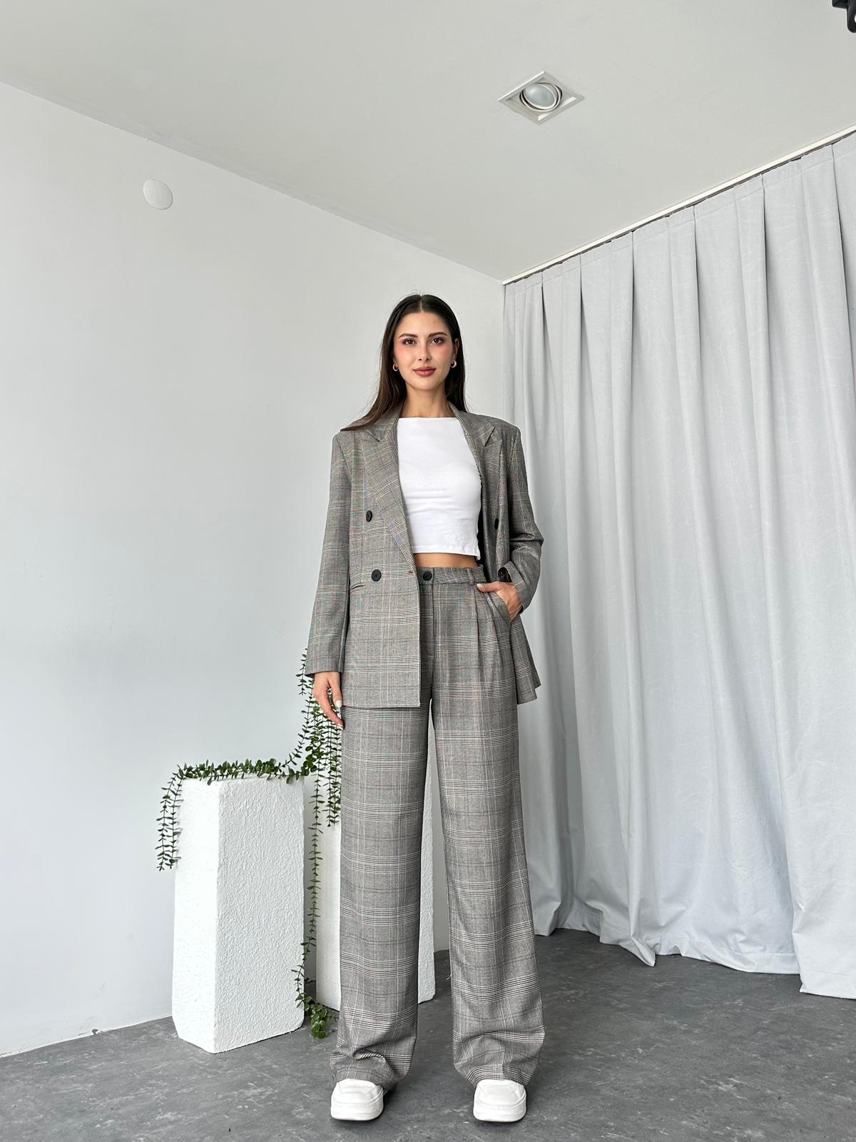 Kadın Ekose Ceket Pantolon Takım - Görsel 5
